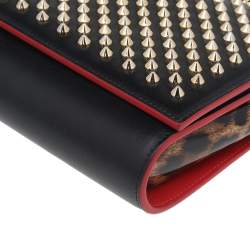 Christian Louboutin Black Leather and Patent Leather Paloma Spiked Chain Clutch
