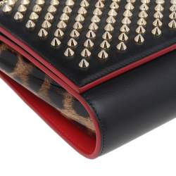 Christian Louboutin Black Leather and Patent Leather Paloma Spiked Chain Clutch