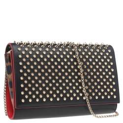 Christian Louboutin Black Leather and Patent Leather Paloma Spiked Chain Clutch