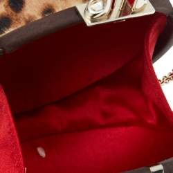 Pre Owned Christian Louboutin Brown Leopard Print Fur And Leather Chain Clutch