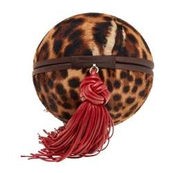 Pre Owned Christian Louboutin Brown Leopard Print Fur And Leather Chain Clutch