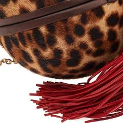 Pre Owned Christian Louboutin Brown Leopard Print Fur And Leather Chain Clutch
