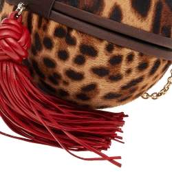 Pre Owned Christian Louboutin Brown Leopard Print Fur And Leather Chain Clutch