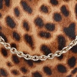 Pre Owned Christian Louboutin Brown Leopard Print Fur And Leather Chain Clutch