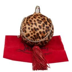 Pre Owned Christian Louboutin Brown Leopard Print Fur And Leather Chain Clutch