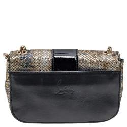 Pre Owned Christian Louboutin Gold/Black Glitter and Leather Mini Spiked Sweet Charity Crossbody Bag
