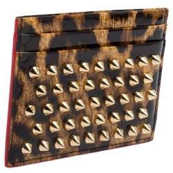 Christian Louboutin Brown Leopard Print Patent Leather Card Holder