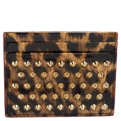 Christian Louboutin Brown Leopard Print Patent Leather Card Holder