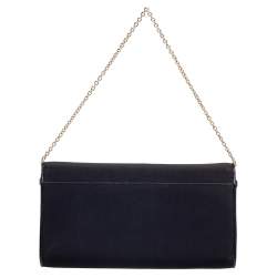 Pre Owned Christian Louboutin Black Canvas Letter Patch Riviera Chain Clutch