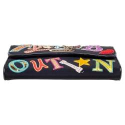 Pre Owned Christian Louboutin Black Canvas Letter Patch Riviera Chain Clutch
