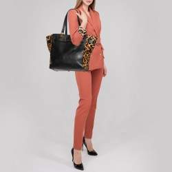 مملوكة مسبقًا Christian Louboutin Black/Brown Pony Hair And Leather Sybil Shopper Tote