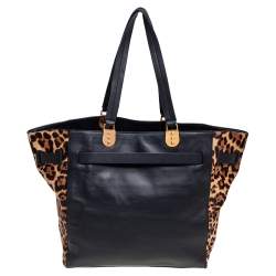 مملوكة مسبقًا Christian Louboutin Black/Brown Pony Hair And Leather Sybil Shopper Tote