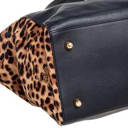 مملوكة مسبقًا Christian Louboutin Black/Brown Pony Hair And Leather Sybil Shopper Tote