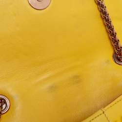 Pre Owned Christian Louboutin Yellow Leather Mini Spiked Sweet Charity Crossbody Bag