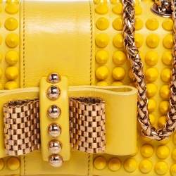 Pre Owned Christian Louboutin Yellow Leather Mini Spiked Sweet Charity Crossbody Bag