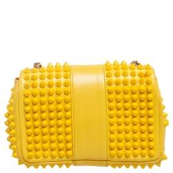 Pre Owned Christian Louboutin Yellow Leather Mini Spiked Sweet Charity Crossbody Bag