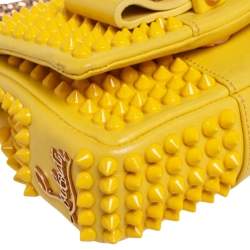 Pre Owned Christian Louboutin Yellow Leather Mini Spiked Sweet Charity Crossbody Bag