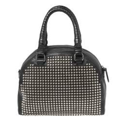 Pre Owned Christian Louboutin Black Leather Studded Panettone Satchel 