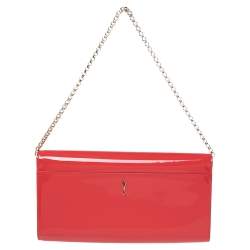 Christian Louboutin Neon Red Patent Leather Vero Dodat Chain Clutch