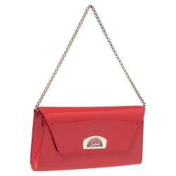 Christian Louboutin Neon Red Patent Leather Vero Dodat Chain Clutch