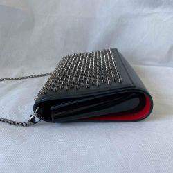 Pre Owned Christian Louboutin Black Leather Studded Small Flap Shoulder Bag