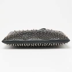 Pre Owned Christian Louboutin Black Leather Spiked Loubiposh Chain Clutch