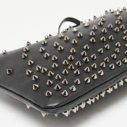 Pre Owned Christian Louboutin Black Leather Spiked Loubiposh Chain Clutch