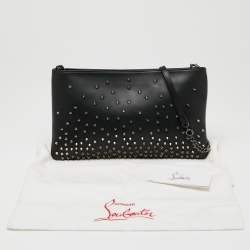 Pre Owned Christian Louboutin Black Leather Spiked Loubiposh Chain Clutch