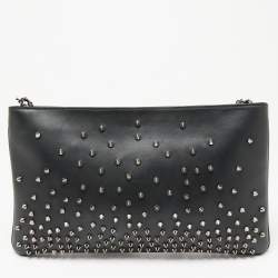 Pre Owned Christian Louboutin Black Leather Spiked Loubiposh Chain Clutch