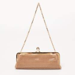 Christian Louboutin Beige Patent Leather Spiked Frame Clutch