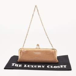 Christian Louboutin Beige Patent Leather Spiked Frame Clutch