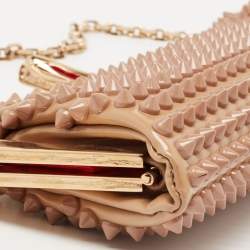Christian Louboutin Beige Patent Leather Spiked Frame Clutch