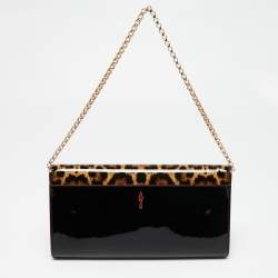 Christian Louboutin Black/Red Leopard Print Patent Leather Vero Dodat Chain Clutch