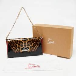 Christian Louboutin Black/Red Leopard Print Patent Leather Vero Dodat Chain Clutch