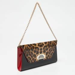 Christian Louboutin Black/Red Leopard Print Patent Leather Vero Dodat Chain Clutch