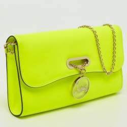 Christian Louboutin Neon Green Matte Leather Riviera Chain Clutch