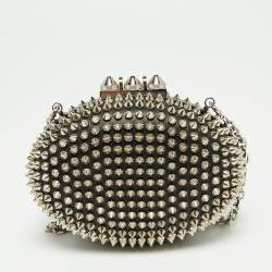 Christian Louboutin Black Leather Spike Mina Chain Clutch
