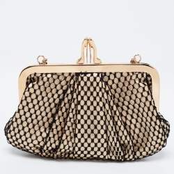 Pre Owned Christian Louboutin Black/Beige Lace and Satin Loubi Lula Chain Clutch