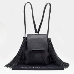 Christian Louboutin Black Pebbled Leather Fringe Lucky L Backpack