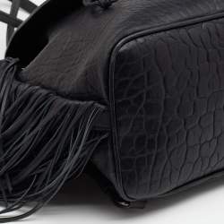 Christian Louboutin Black Pebbled Leather Fringe Lucky L Backpack