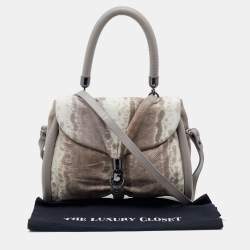 Christian Louboutin Grey Karung and Leather Top Handle Bag