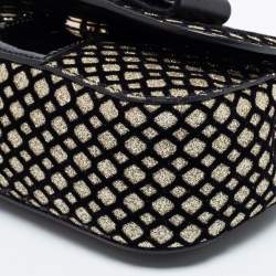 مملوكة مسبقًا حقيبة كتف كريستيان لوبوتان سويت شاريتي جلد وقطيفة ذهبي/أسود 