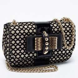 مملوكة مسبقًا حقيبة كتف كريستيان لوبوتان سويت شاريتي جلد وقطيفة ذهبي/أسود 