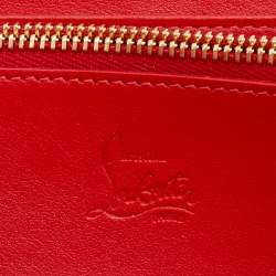 Christian Louboutin Red/Brown leather and Leopard Print Patent Leather Zip Around Wallet