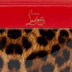 Christian Louboutin Red/Brown leather and Leopard Print Patent Leather Zip Around Wallet