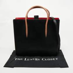 Christian Louboutin Black/Red Leopard Print Patent and Leather Paloma Tote