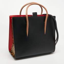 Christian Louboutin Black/Red Leopard Print Patent and Leather Paloma Tote