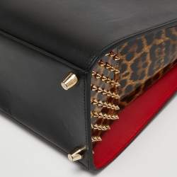 Christian Louboutin Black/Red Leopard Print Patent and Leather Paloma Tote