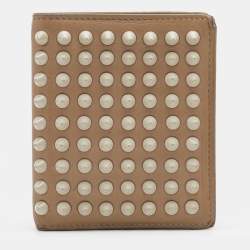 Christian Louboutin Beige Leather Spiked Bifold Wallet