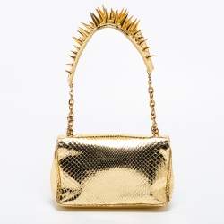 Pre Owned Christian Louboutin Gold Snakeskin Artemis Spiked Shoulder Bag